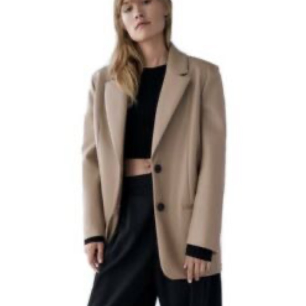 Zara Beige Single-Breasted Blazer